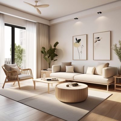 arafed living room with a couch. generative ai.